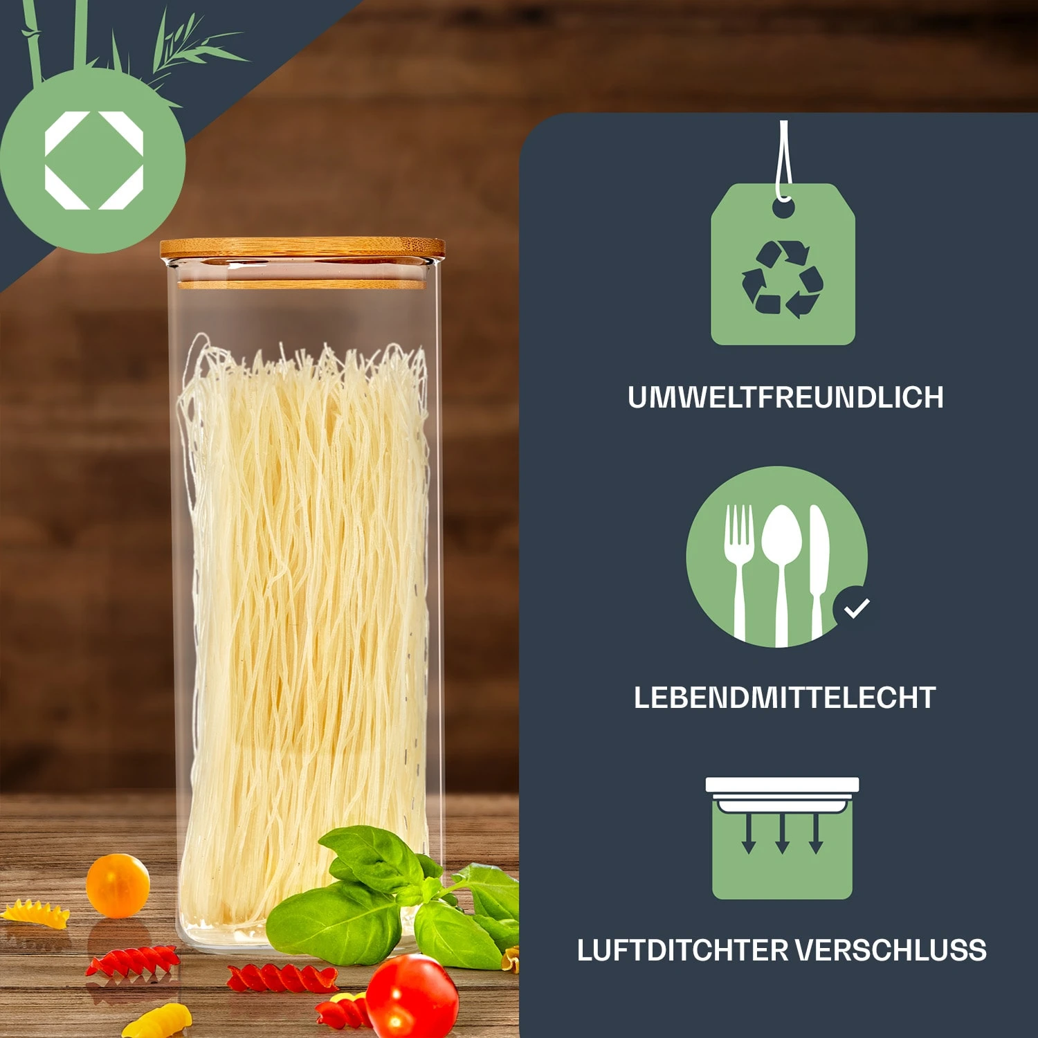 Rundes Glas mit Bambusdeckel 4er-Set Inhalt: 600 ml, 1000 ml, 1500 ml, 1800 ml Rundes Glas Mit Bambusdeckel 4er-Set Inhalt: 600 Ml, 1000 Ml, 1500 Ml, 1800 Ml -Klarstein Verkaufs 10038254 de 0003 logo
