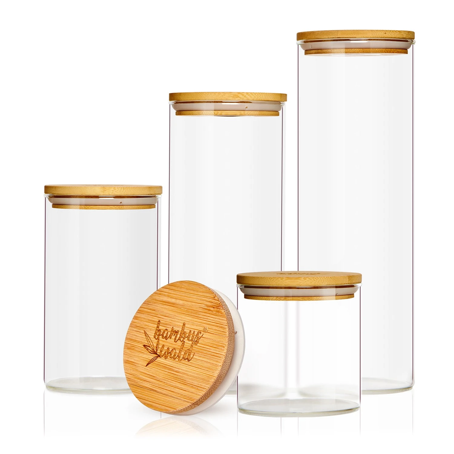 Rundes Glas mit Bambusdeckel 4er-Set Inhalt: 600 ml, 1000 ml, 1500 ml, 1800 ml Rundes Glas Mit Bambusdeckel 4er-Set Inhalt: 600 Ml, 1000 Ml, 1500 Ml, 1800 Ml -Klarstein Verkaufs 10038254 yy 0001 titel