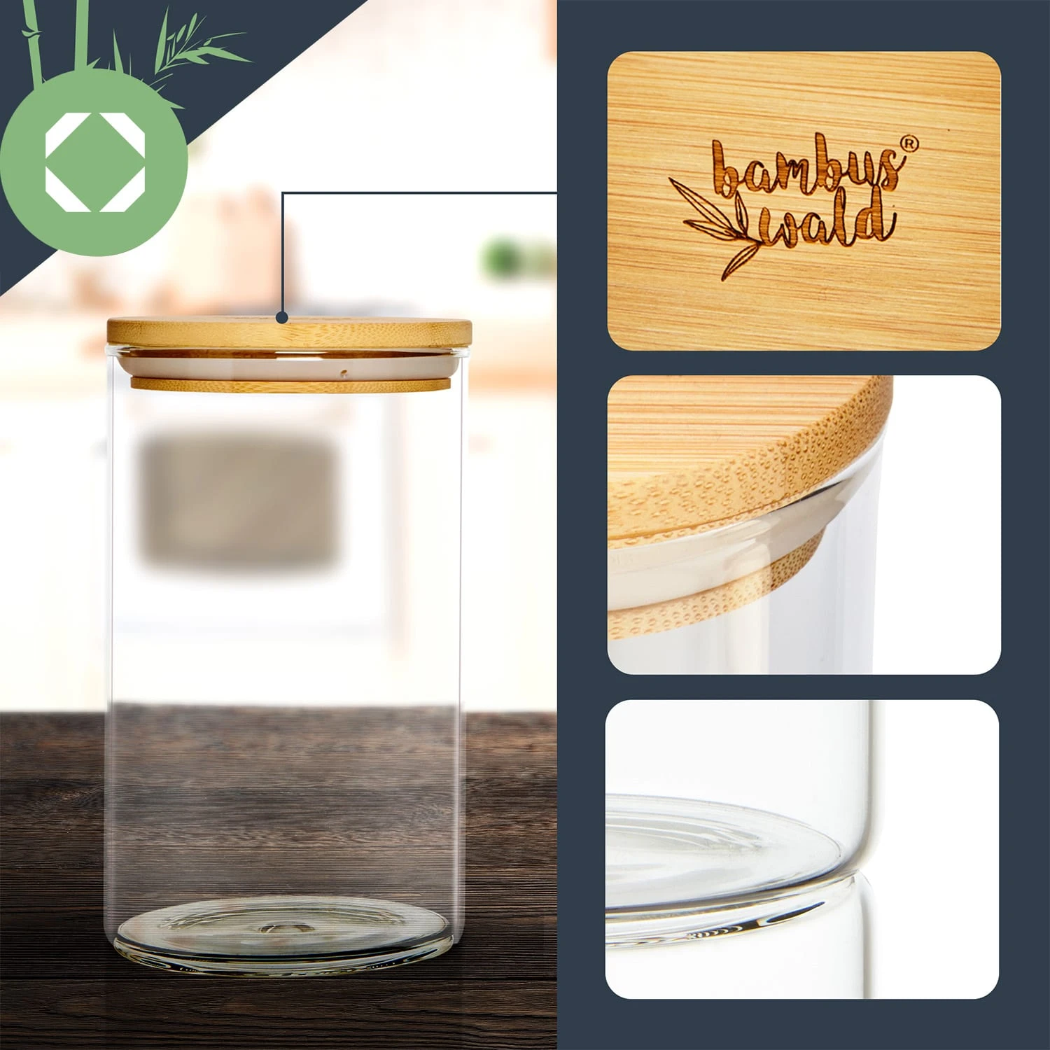 Rundes Glas mit Bambusdeckel 4er-Set Inhalt: 600 ml, 1000 ml, 1500 ml, 1800 ml Rundes Glas Mit Bambusdeckel 4er-Set Inhalt: 600 Ml, 1000 Ml, 1500 Ml, 1800 Ml -Klarstein Verkaufs 10038254 yy 0002 logo