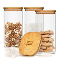 Eckiges Glas Mit Bambusdeckel Luftdicht Mit Silikonring 6x25x6 Cm 3x 500 Ml