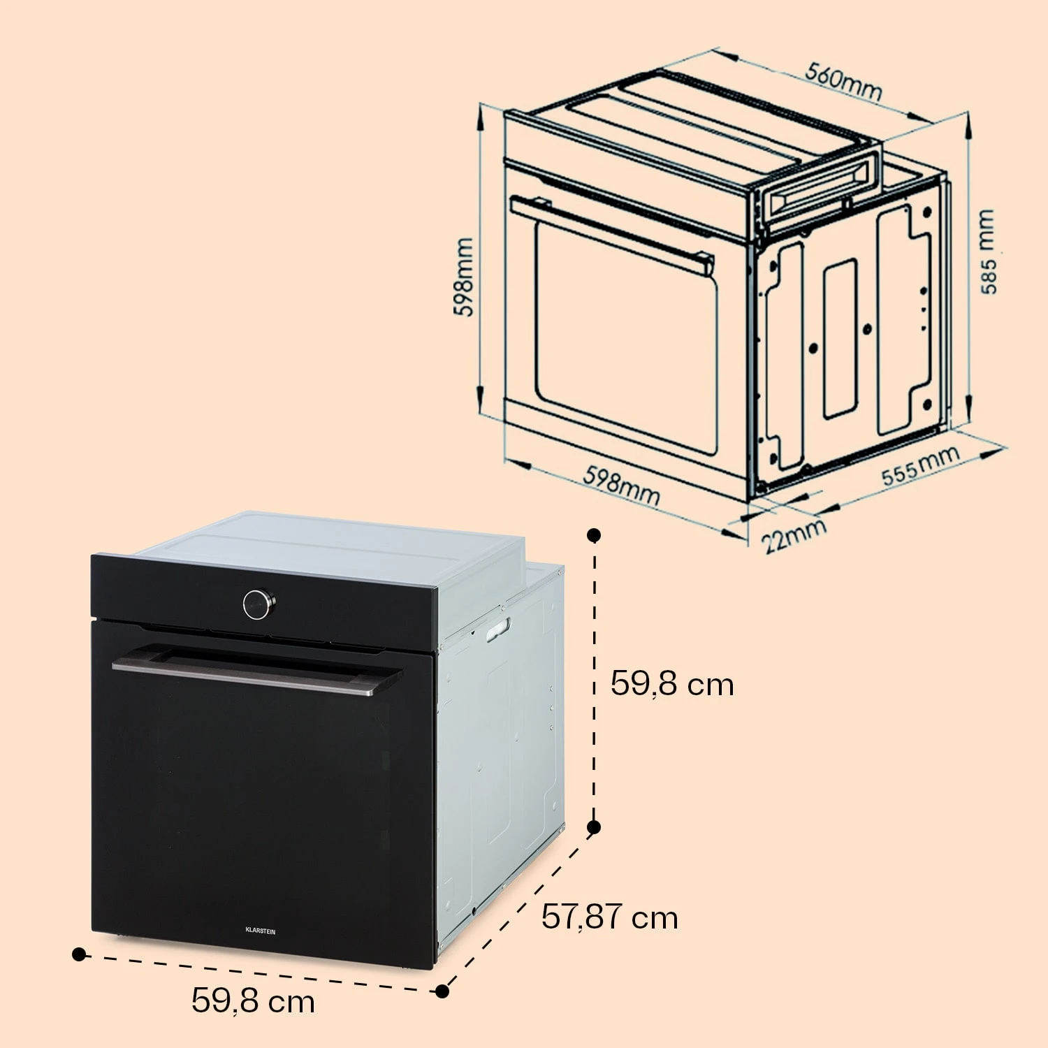 Illuminosa Smart Einbaubackofen 2800W 11 Funktionen App-Steuerung Illuminosa Smart Einbaubackofen 2800W 11 Funktionen App-Steuerung -Klarstein Verkaufs 10038335 yy 0007 dimensions