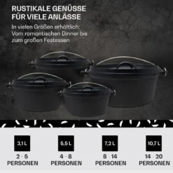 Galloway Dutch Oven 4.5 BBQ-Topf Gusseisen Größe S / 4.5 Qt -Klarstein Verkaufs 10038580 de 0006 usp