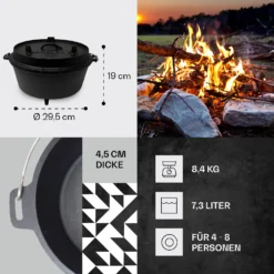 Guernsey Premium Dutch Oven 6.0 BBQ-Topf Gusseisen Standfüße Größe M / 6 Qt -Klarstein Verkaufs 10038642 de 0004 usp