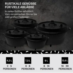 Guernsey Premium Dutch Oven 12.0 BBQ-Topf Gusseisen Standfüße Größe XL / 12 Qt -Klarstein Verkaufs 10038644 de 0006 usp