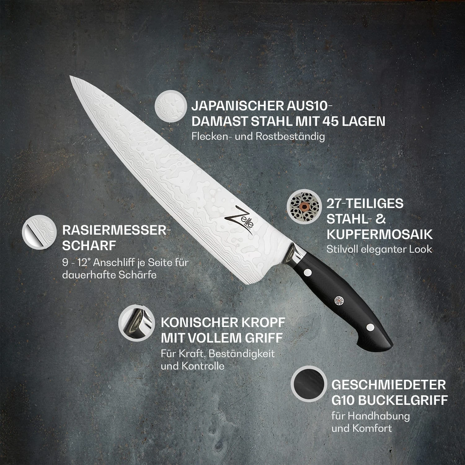 Executive-Plus Serie 10" Kochmesser 61 HRC Damaszenerstahl Executive-Plus Serie 10" Kochmesser 61 HRC Damaszenerstahl -Klarstein Verkaufs 10039013 de 0002 logo