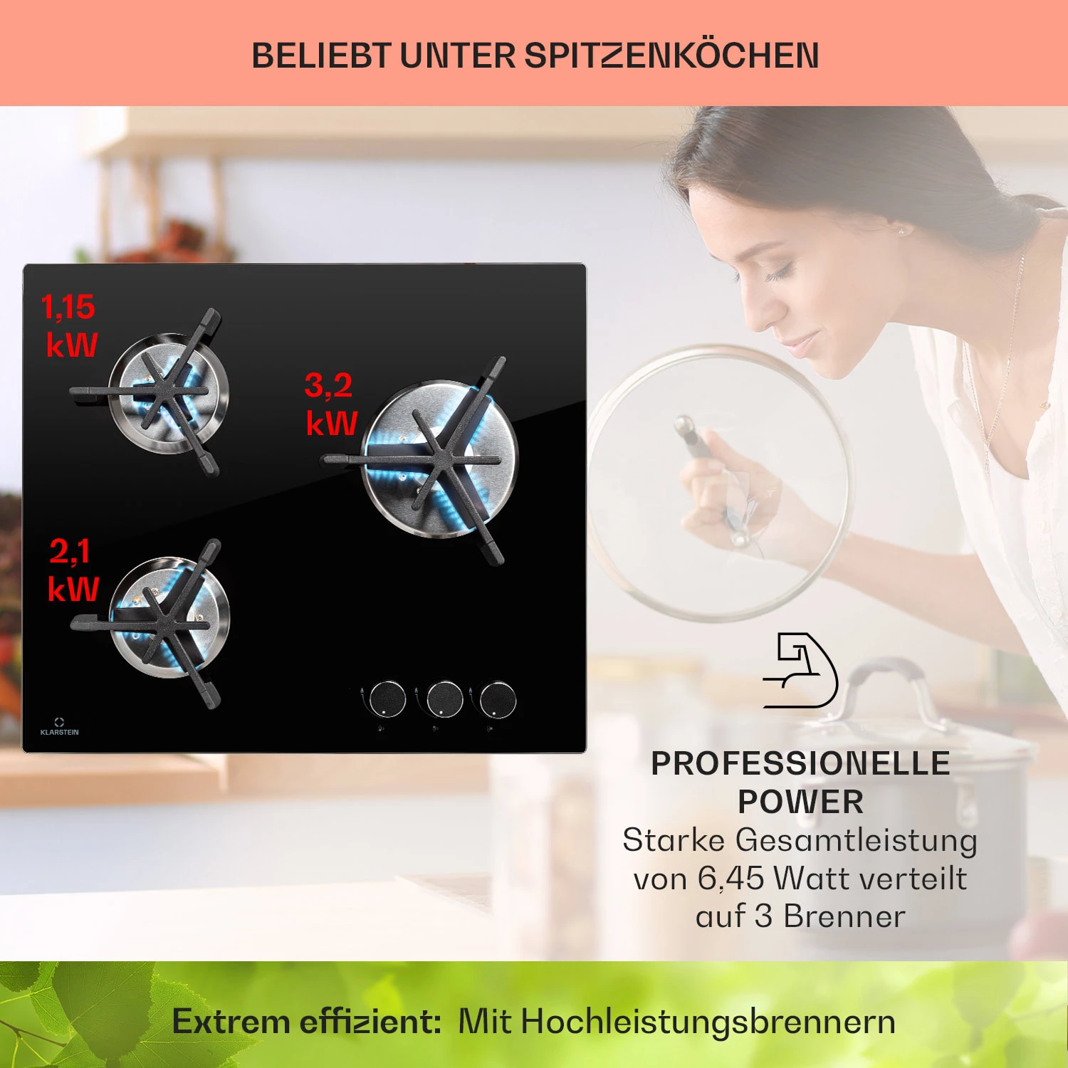 Trifecta 3 Gaskochfeld 3-flammig Gusseisen Glaskeramik Trifecta 3 Gaskochfeld 3-flammig Gusseisen Glaskeramik -Klarstein Verkaufs 10039421 de 0003 usp