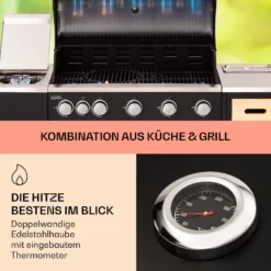 Jersey Outdoor Kitchen Gasgrill 20,7 KW 5+1 Brenner Mobil Regenschutz -Klarstein Verkaufs 10039855 de 0003 usp