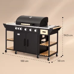 Jersey Outdoor Kitchen Gasgrill 20,7 KW 5+1 Brenner Mobil Regenschutz -Klarstein Verkaufs 10039855 yy 0008 dimensions