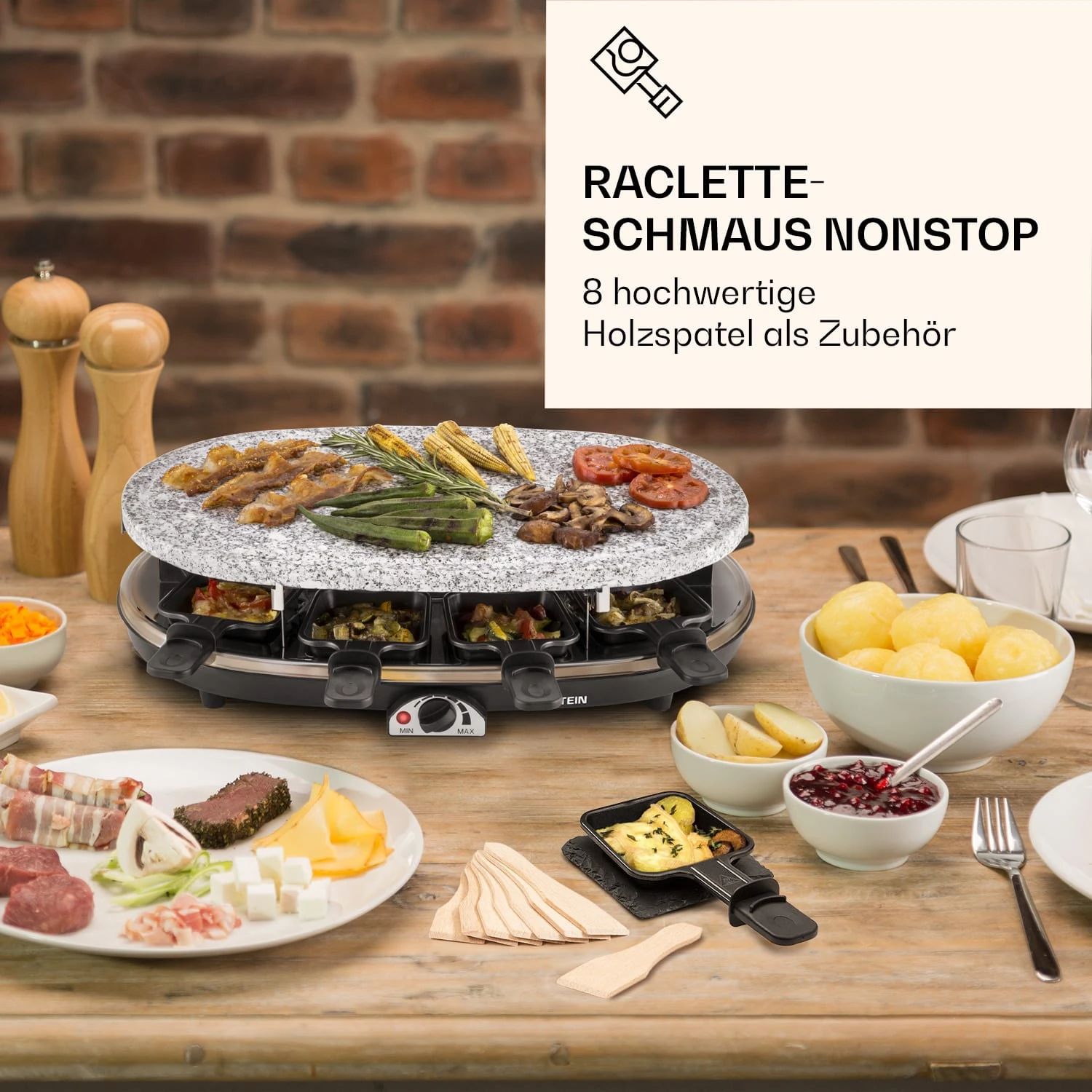 Raclette Spatulas Holzspatel Pfannenwender Zubehör 8 Stück für Raclette-Pfännchen Raclette Spatulas Holzspatel Pfannenwender Zubehör 8 Stück Für Raclette-Pfännchen -Klarstein Verkaufs 10039924 de 0002 logo
