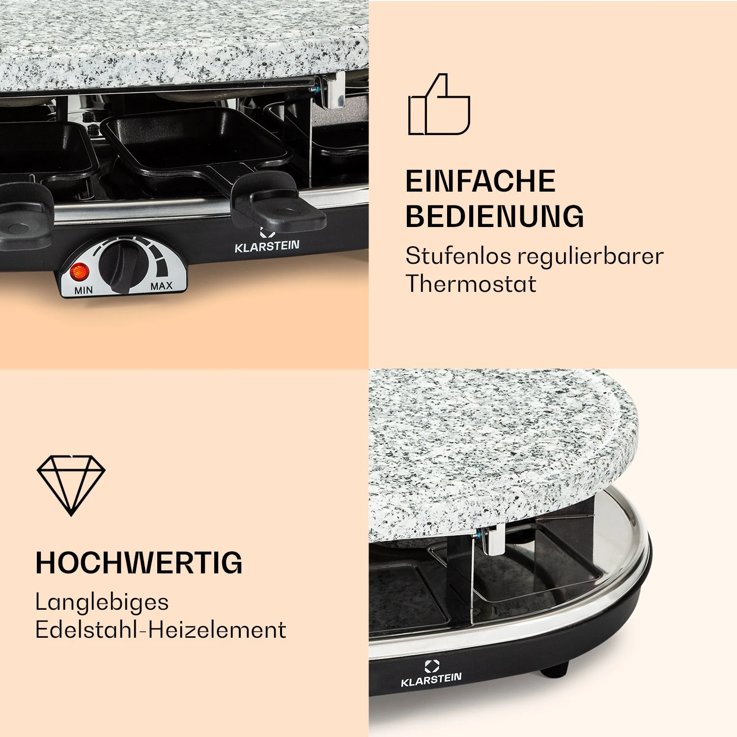 Steaklette Raclette Raclette-Grill mit Zubehör für 8 Personen Steaklette Raclette Raclette-Grill Mit Zubehör Für 8 Personen -Klarstein Verkaufs 10039925 de 0003 logo