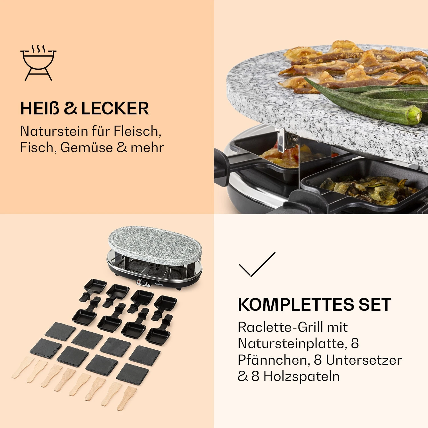 Steaklette Raclette Raclette-Grill mit Zubehör für 8 Personen Steaklette Raclette Raclette-Grill Mit Zubehör Für 8 Personen -Klarstein Verkaufs 10039925 de 0004 logo