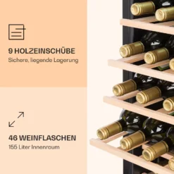 Vinamour 46 Uno Weinkühlschrank 1 Zonen 155 L/46 Fl. 4-18 °C Edelstahl -Klarstein Verkaufs 10040059 de 0004 logo