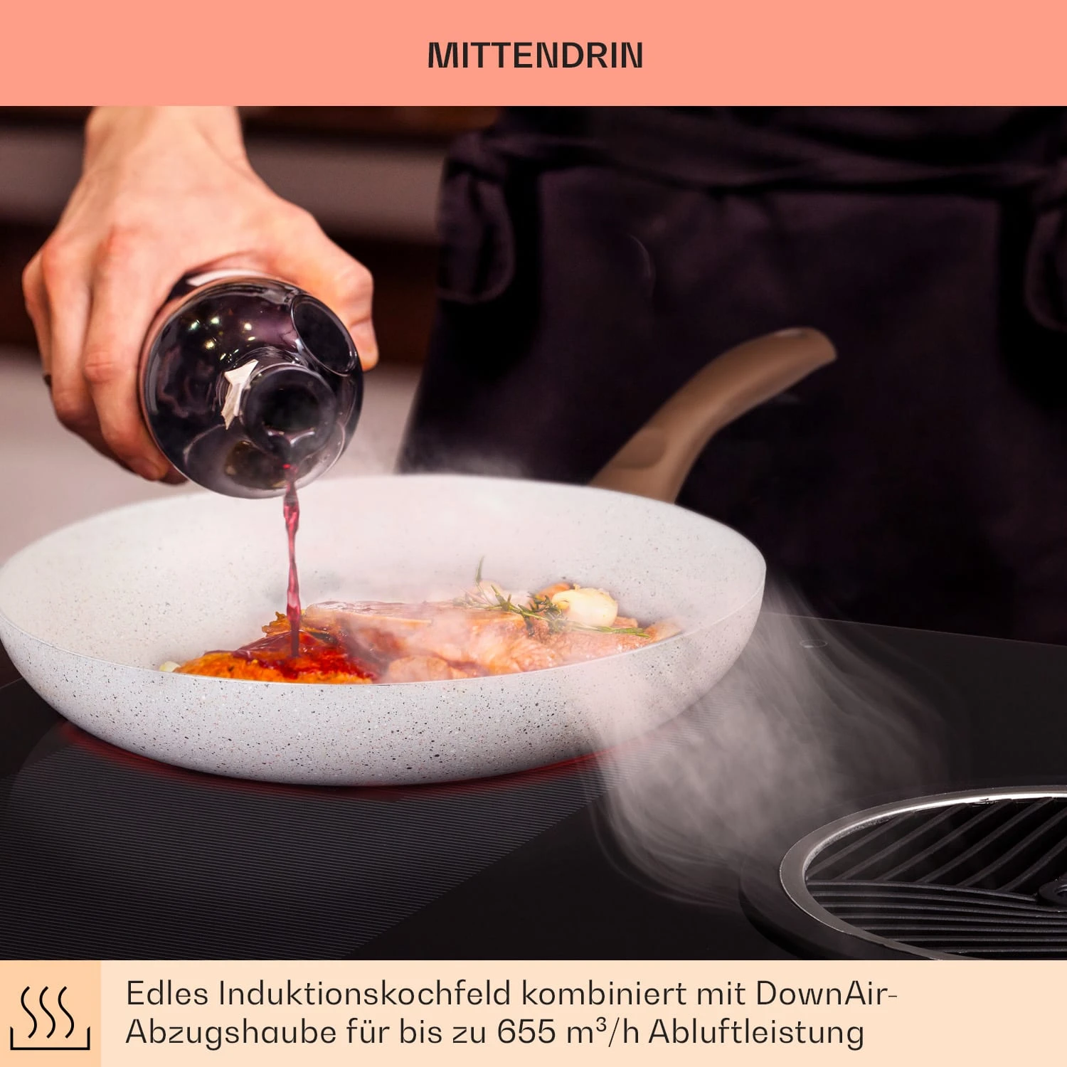 Full House 3.0 Down Air System Induktionsherd DownAir-Haube 655 m³/h Full House 3.0 Down Air System Induktionsherd DownAir-Haube 655 M³/h -Klarstein Verkaufs 10040067 de 0003 usp
