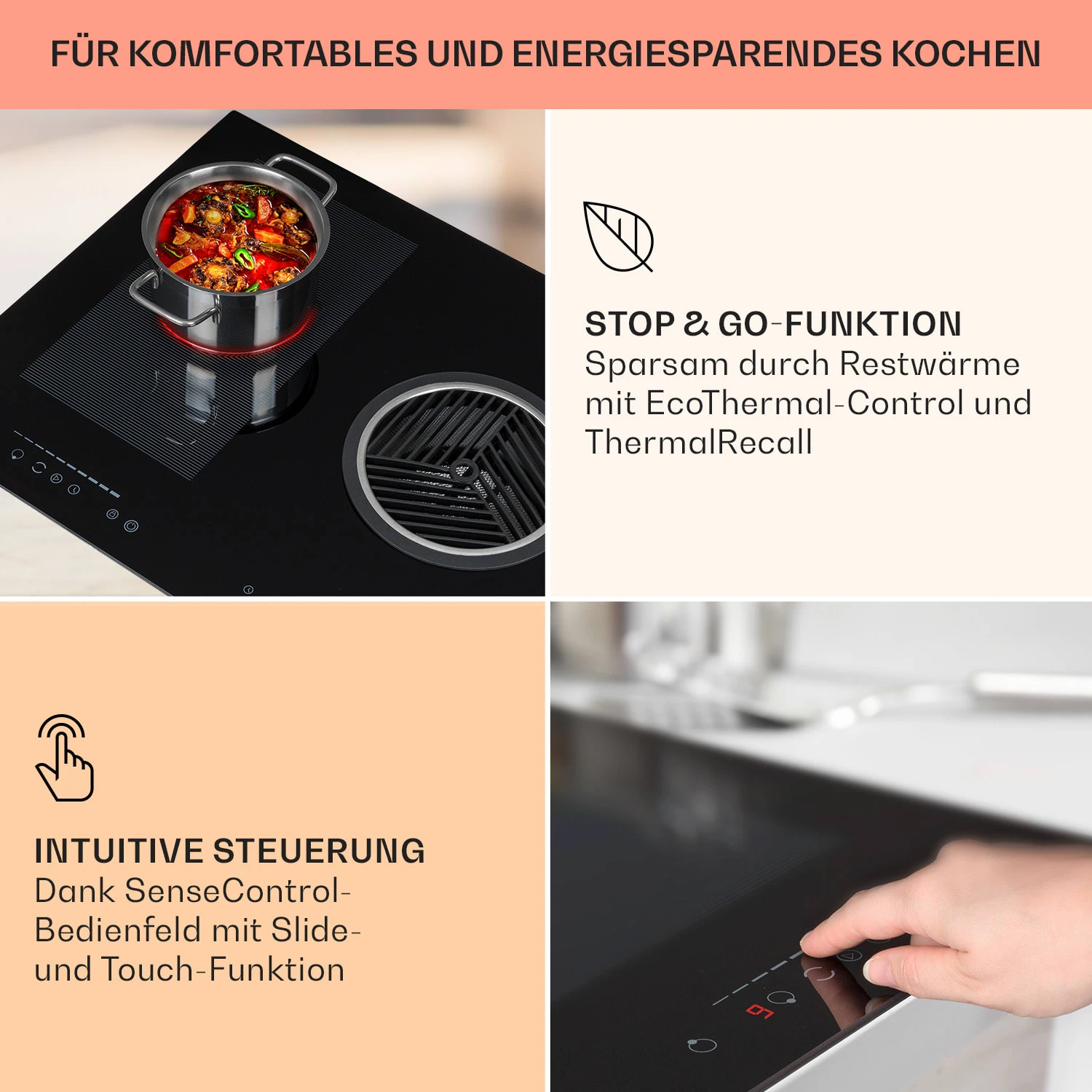 Full House 3.0 Down Air System Induktionsherd DownAir-Haube 655 m³/h Full House 3.0 Down Air System Induktionsherd DownAir-Haube 655 M³/h -Klarstein Verkaufs 10040067 de 0005 usp