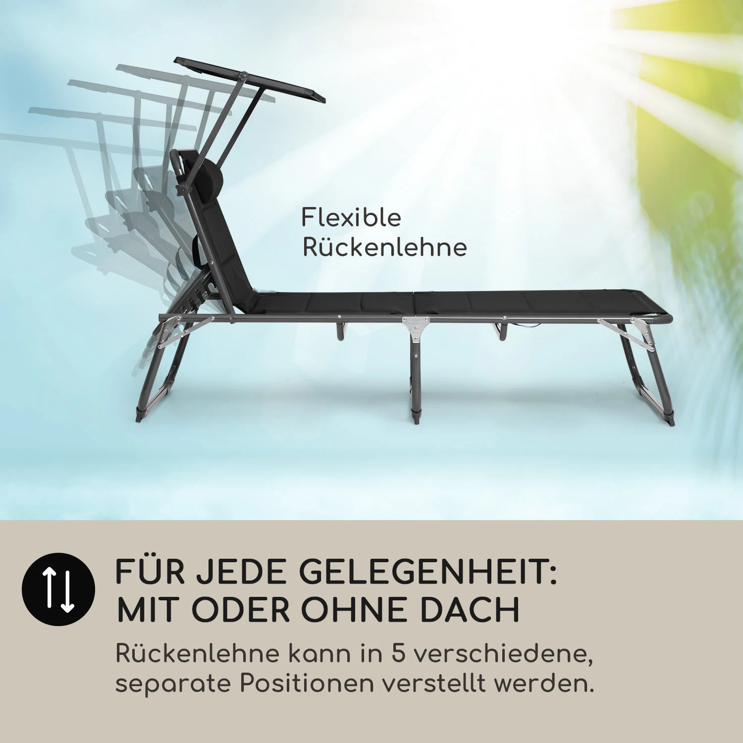 Amalfi Sonnenliege 70 x 37 x 200 cm Sonnenblende 5-stufige Rückenlehne Stahlrohr witterungsbeständig Amalfi Sonnenliege 70 X 37 X 200 Cm Sonnenblende 5-stufige Rückenlehne Stahlrohr Witterungsbeständig -Klarstein Verkaufs 10040101 de 0002 logo