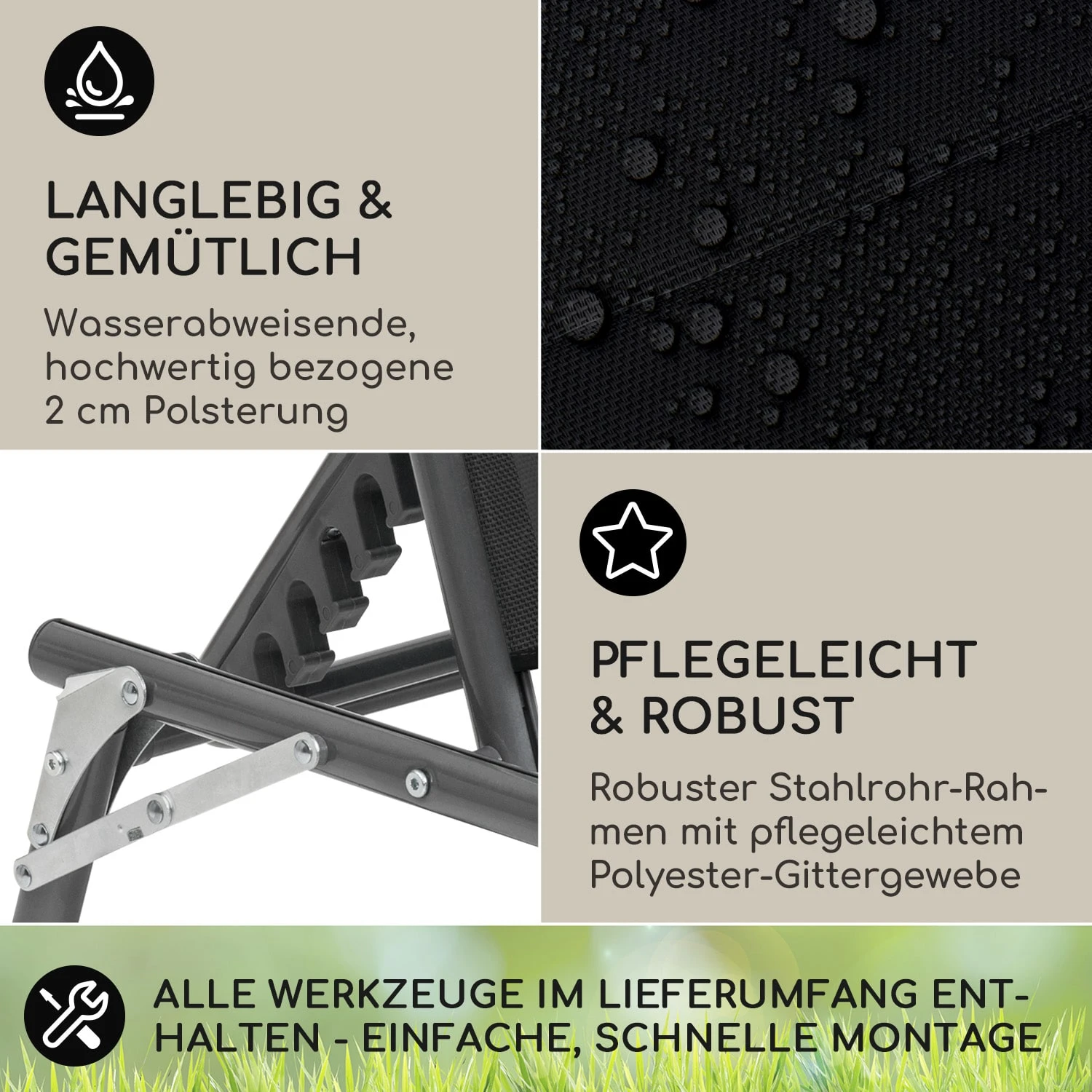 Amalfi Sonnenliege 70 x 37 x 200 cm Sonnenblende 5-stufige Rückenlehne Stahlrohr witterungsbeständig Amalfi Sonnenliege 70 X 37 X 200 Cm Sonnenblende 5-stufige Rückenlehne Stahlrohr Witterungsbeständig -Klarstein Verkaufs 10040101 de 0003 logo