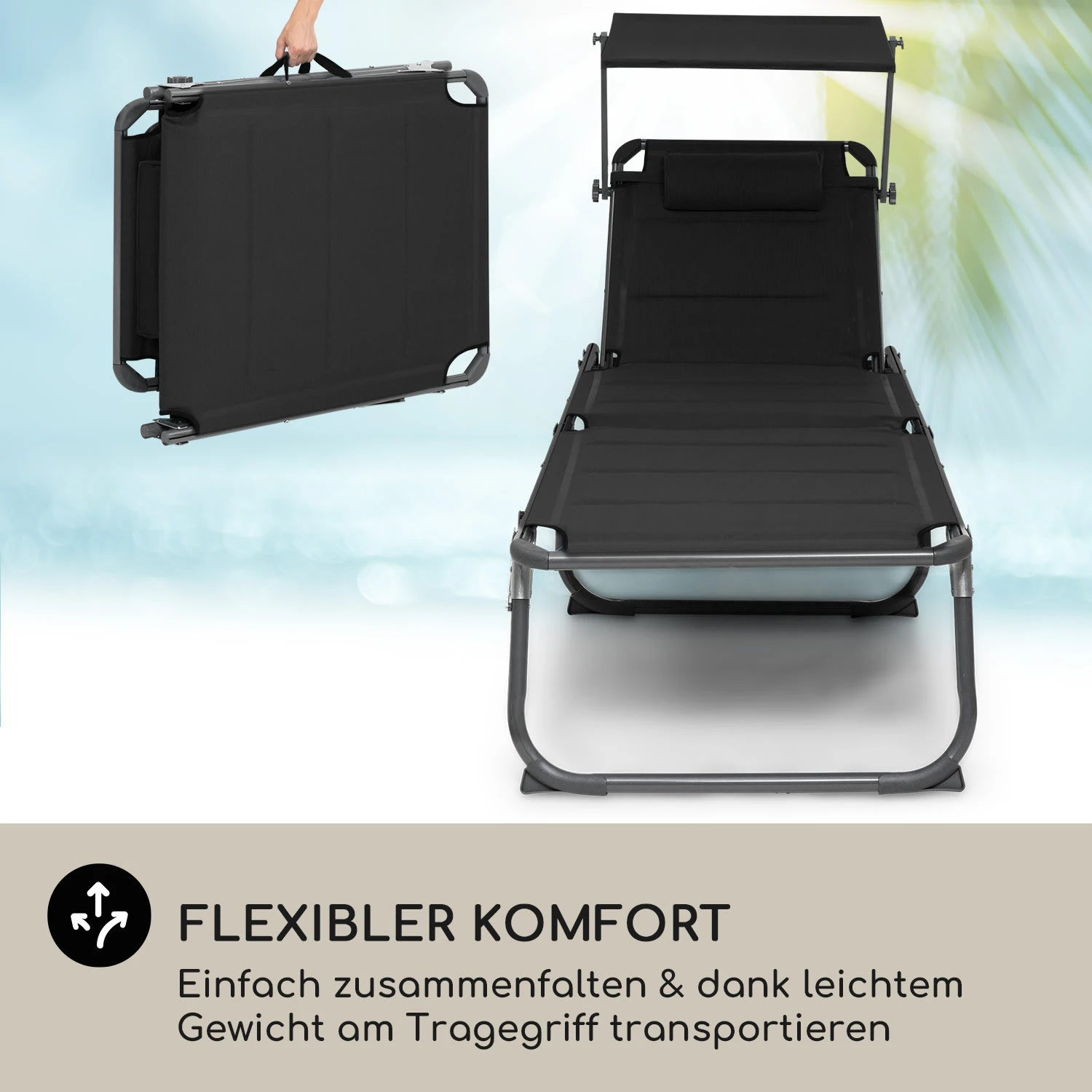 Amalfi Sonnenliege 70 x 37 x 200 cm Sonnenblende 5-stufige Rückenlehne Stahlrohr witterungsbeständig Amalfi Sonnenliege 70 X 37 X 200 Cm Sonnenblende 5-stufige Rückenlehne Stahlrohr Witterungsbeständig -Klarstein Verkaufs 10040101 de 0005 logo