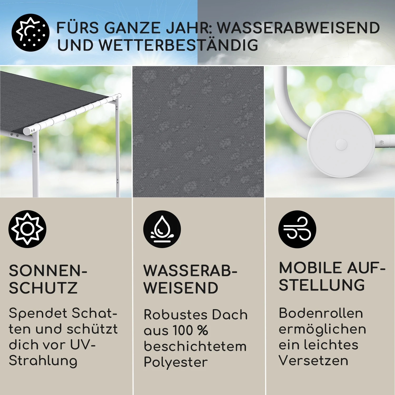 Nantes Pavillon Gazebo Sonnendach 3x3m Polyester Stahlrahmen UV50+ Bodenrollen Nantes Pavillon Gazebo Sonnendach 3x3m Polyester Stahlrahmen UV50+ Bodenrollen -Klarstein Verkaufs 10040107 de 0002 logo