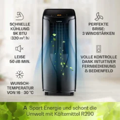 New Breeze 9 Mobile Klimaanlage 4-in-1 9.000 BTU / 2,6 KW EEK A Bodenrollen Timer -Klarstein Verkaufs 10040154 de 0003 usp