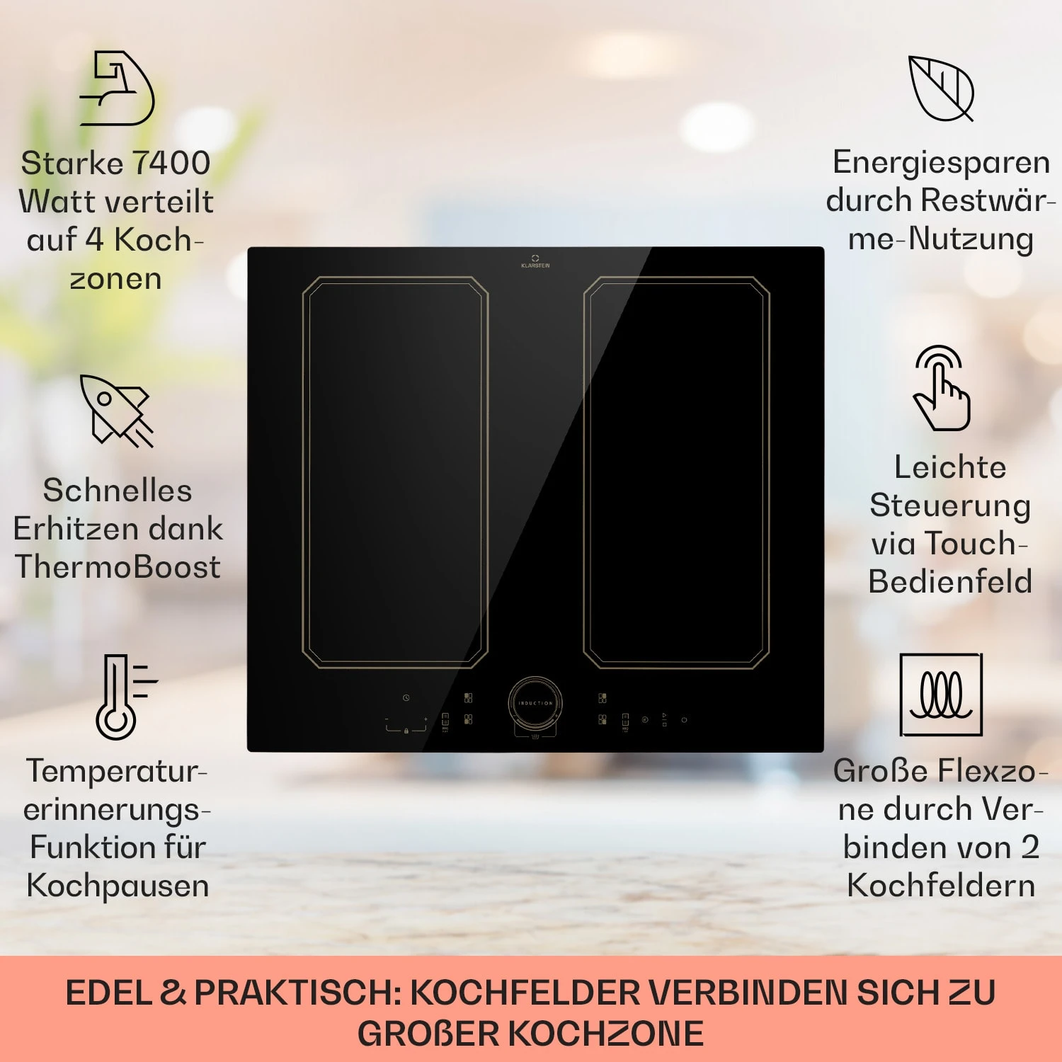 Victoria 4 Flex Induktionskochfeld Einbau 7000W 2 Flexzonen Timer Victoria 4 Flex Induktionskochfeld Einbau 7000W 2 Flexzonen Timer -Klarstein Verkaufs 10040201 de 0002 usp