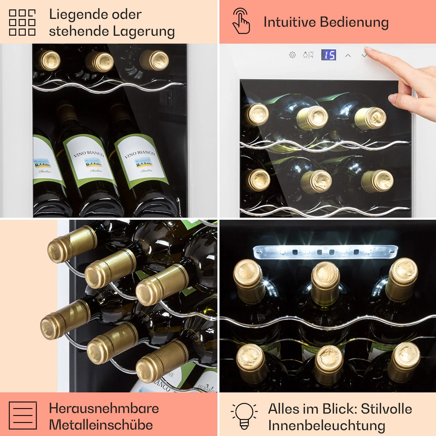 Shiraz 15 Slim Uno Weinkühlschrank 44l Touch-Bedienfeld 5-18°C Shiraz 15 Slim Uno Weinkühlschrank 44l Touch-Bedienfeld 5-18°C -Klarstein Verkaufs 10040214 de 0005 usp