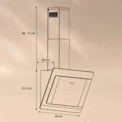 Aurora 90 Smart Dunstabzugshaube 550 M³/h 90cm Kopffrei Ambiente-Licht EEC A++ -Klarstein Verkaufs 10040237 yy 0007 dimensions