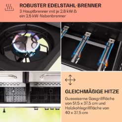 Kingsville 3.1 Kombigrill Gas + Kohle 10,9 KW 3+1 Brenner -Klarstein Verkaufs 10040270 de 0005 usp