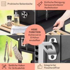 Aberdeen Double Holzkohlegrill Smoker Thermometer 2 Seitentische Mobil -Klarstein Verkaufs 10040293 de 0006 usp
