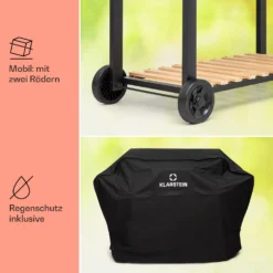 Aberdeen Double Holzkohlegrill Smoker Thermometer 2 Seitentische Mobil -Klarstein Verkaufs 10040293 de 0008 usp