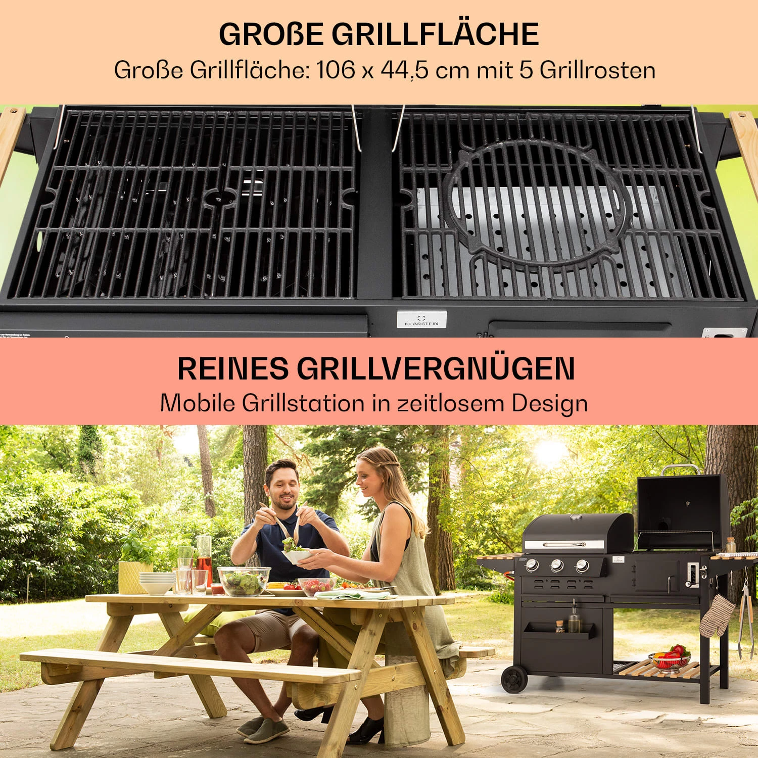 Aberdeen Kombi-Grill Gas Kohle Smoker Thermometer 2 Seitentische mobil Aberdeen Kombi-Grill Gas Kohle Smoker Thermometer 2 Seitentische Mobil -Klarstein Verkaufs 10040294 de 0004 usp