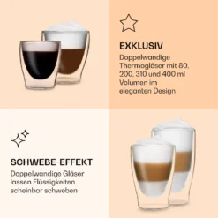 DUOS Doppelwandiges Glas | Thermoglas | 80, 200, 310, 400 Ml | Trinkglas | Espressoglas, Teeglas, Shotglas | Für Heiße Und Kalte Getränke | Borosilikatglas| Hitze- Und Kältebeständig | Handgemacht | Spülmaschinenfest | Schwebe-Effekt -Klarstein Verkaufs 10040377 de 0005 logo