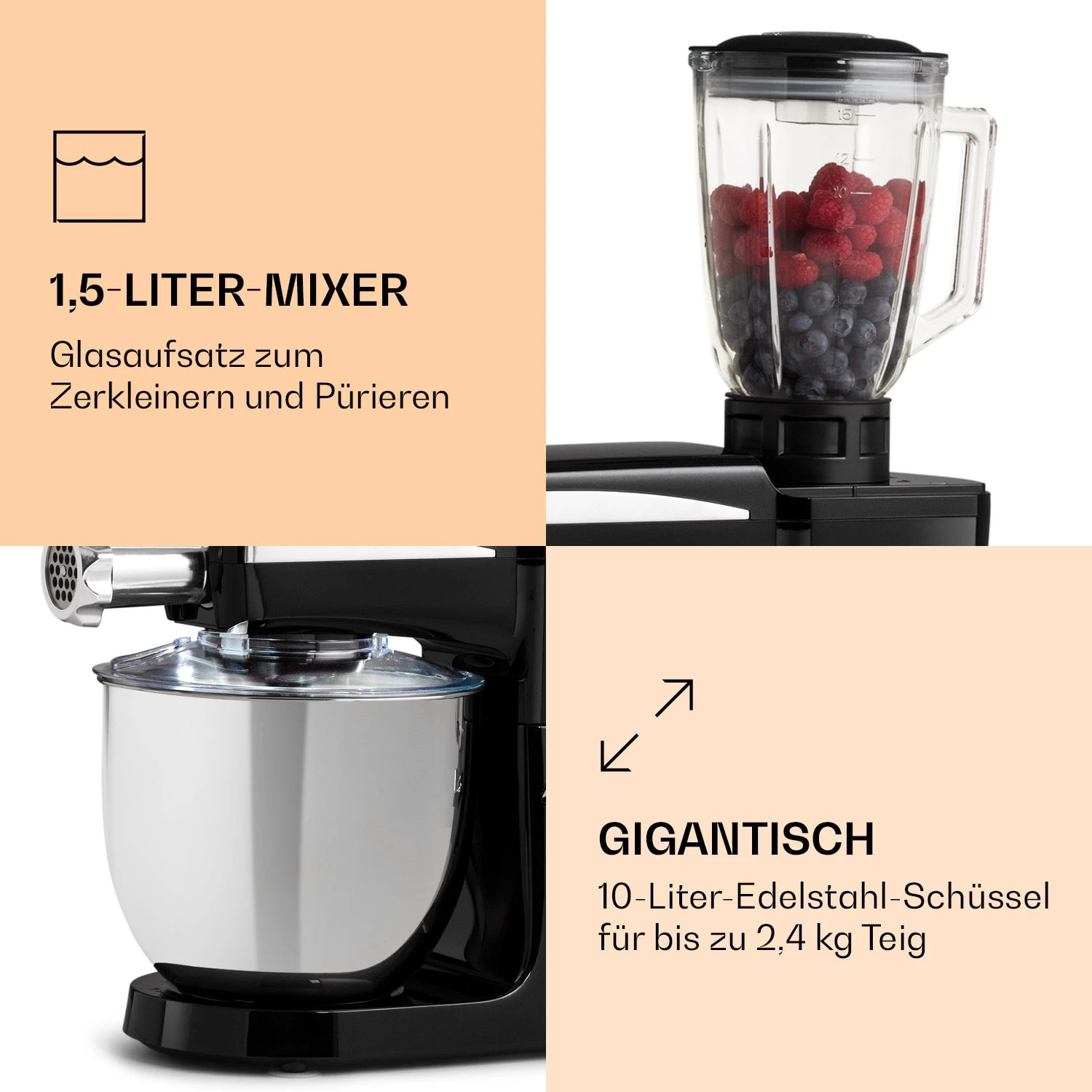 Renata Rossa Küchenmaschine 3-in-1 2000W 2,7PS 5Ltr Edelstahl BPA-frei Renata Rossa Küchenmaschine 3-in-1 2000W 2,7PS 5Ltr Edelstahl BPA-frei -Klarstein Verkaufs 10040500 de 0006 logo
