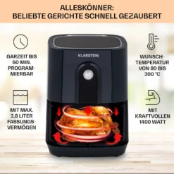 Crisp-Pro Heißluftfritteuse Air Fryer 1400W 2,8 Ltr Timer Edelstahl -Klarstein Verkaufs 10040698 de 0002 usp