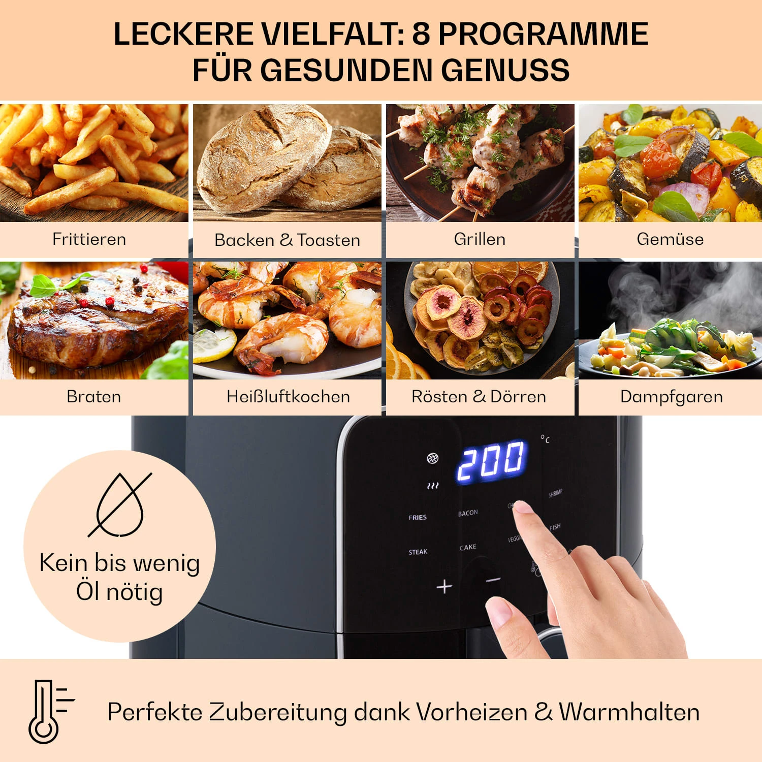 Crisp-Pro Heißluftfritteuse Air Fryer 1400W 3,5 Ltr 8 Programme Timer Crisp-Pro Heißluftfritteuse Air Fryer 1400W 3,5 Ltr 8 Programme Timer -Klarstein Verkaufs 10040701 de 0003 logo
