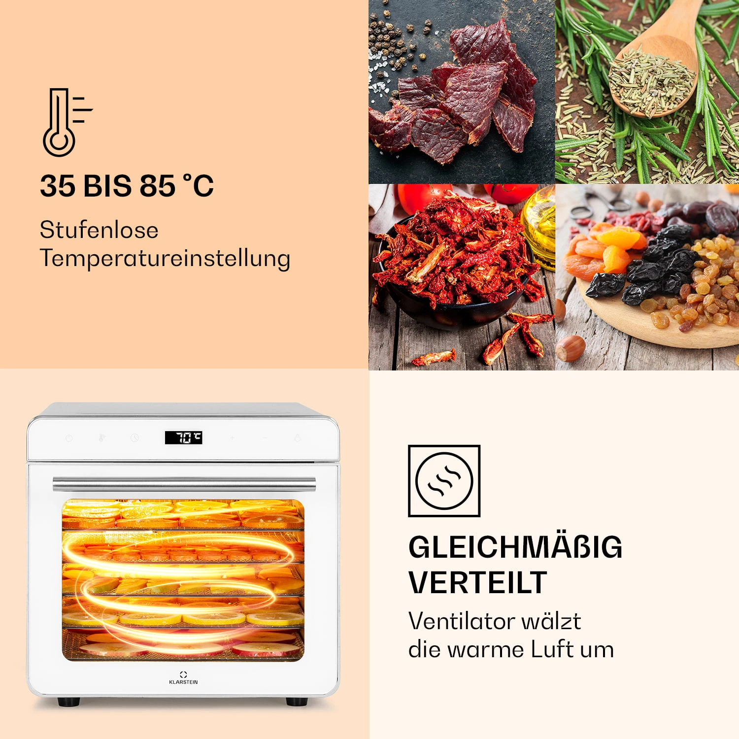 Shaftesbury Dörrautomat 700W Timer-Funktion 35-85°C digitales Touch-Display Shaftesbury Dörrautomat 700W Timer-Funktion 35-85°C Digitales Touch-Display -Klarstein Verkaufs 10040728 de 0004 logo