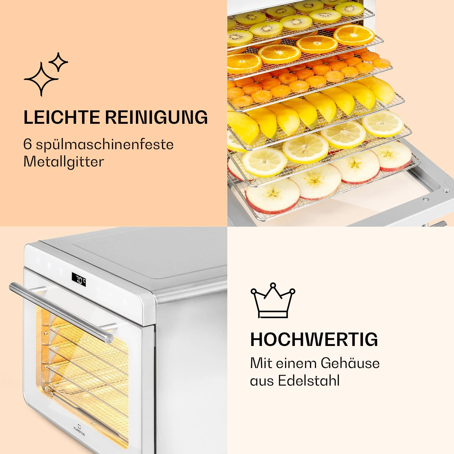 Shaftesbury Dörrautomat 700W Timer-Funktion 35-85°C digitales Touch-Display Shaftesbury Dörrautomat 700W Timer-Funktion 35-85°C Digitales Touch-Display -Klarstein Verkaufs 10040728 de 0005 logo