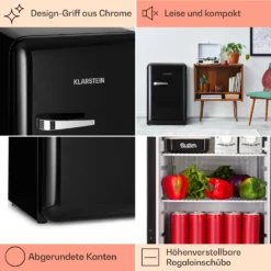 Audrey Retro-Kühlschrank 70 Liter 3 Regale 2 Türfächer Innenbeleuchtung -Klarstein Verkaufs 10040739 de 0004 logo