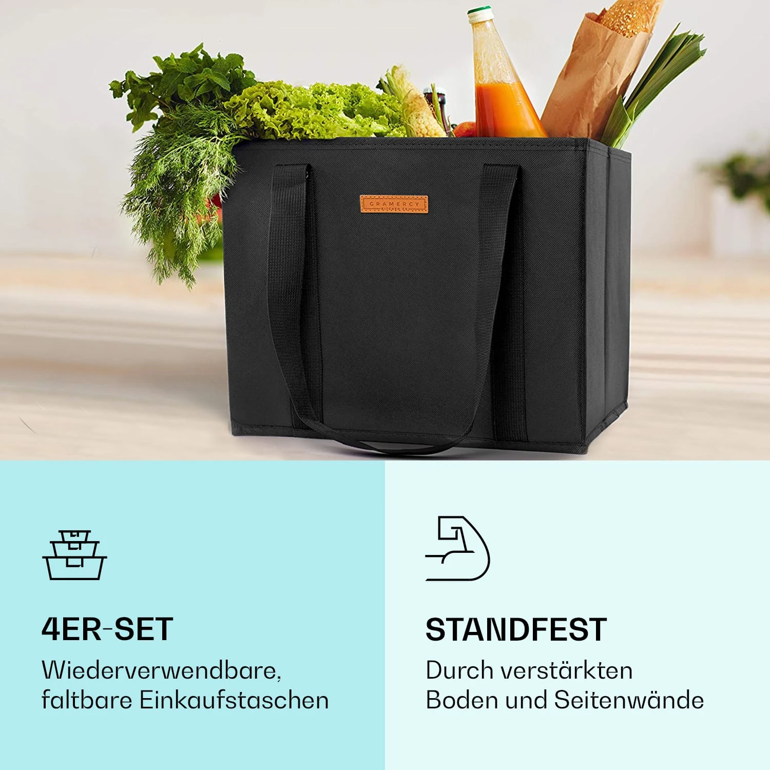 Einkaufstasche 4er Set wiederverwendbar waschbar faltbar verstärkt Einkaufstasche 4er Set Wiederverwendbar Waschbar Faltbar Verstärkt -Klarstein Verkaufs 10040842 de 0002 logo