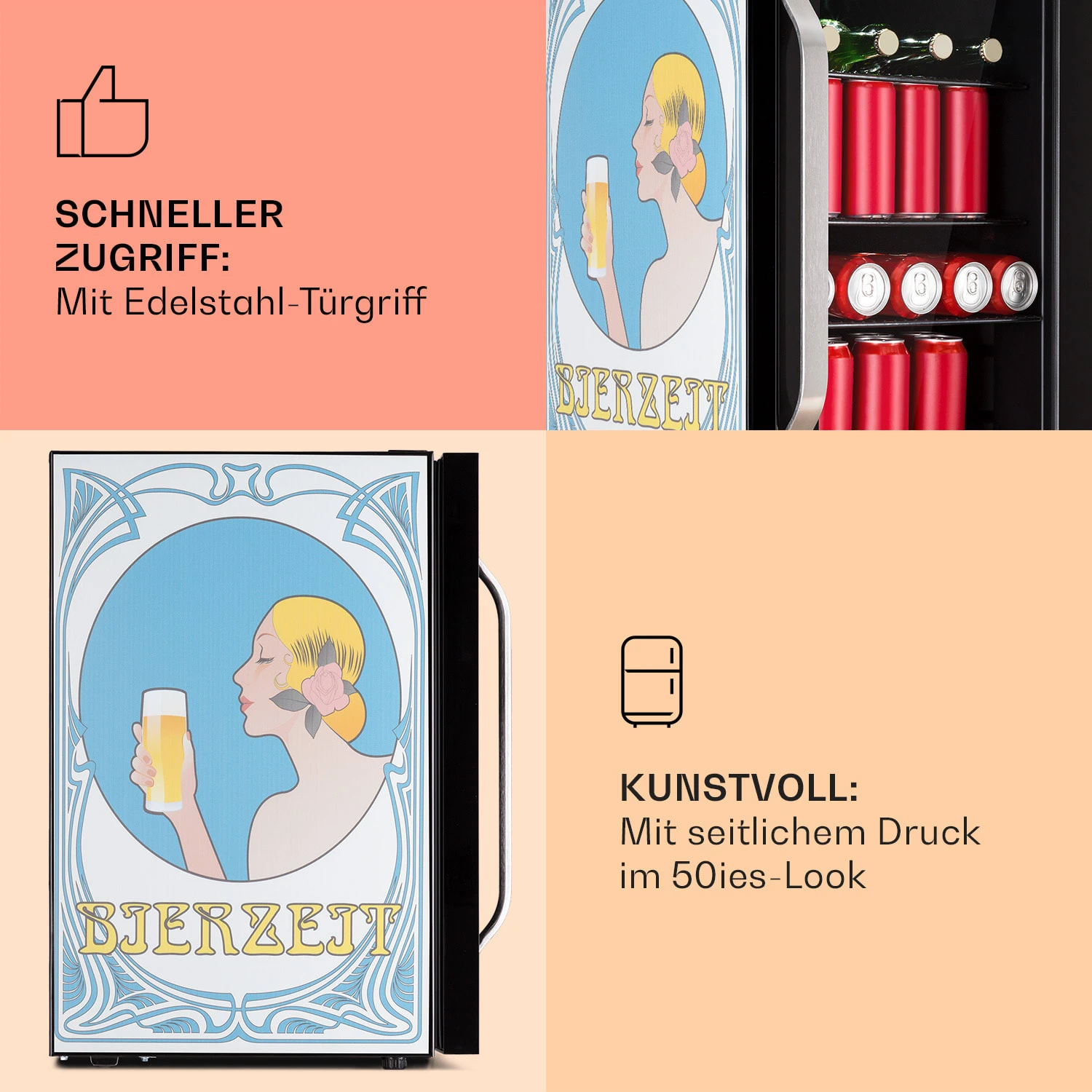 Beersafe 70 Bierzeit Edition Kühlschrank 70 Ltr 3 Böden Glas Edelstahl Beersafe 70 Bierzeit Edition Kühlschrank 70 Ltr 3 Böden Glas Edelstahl -Klarstein Verkaufs 10041176 de 0004 usp