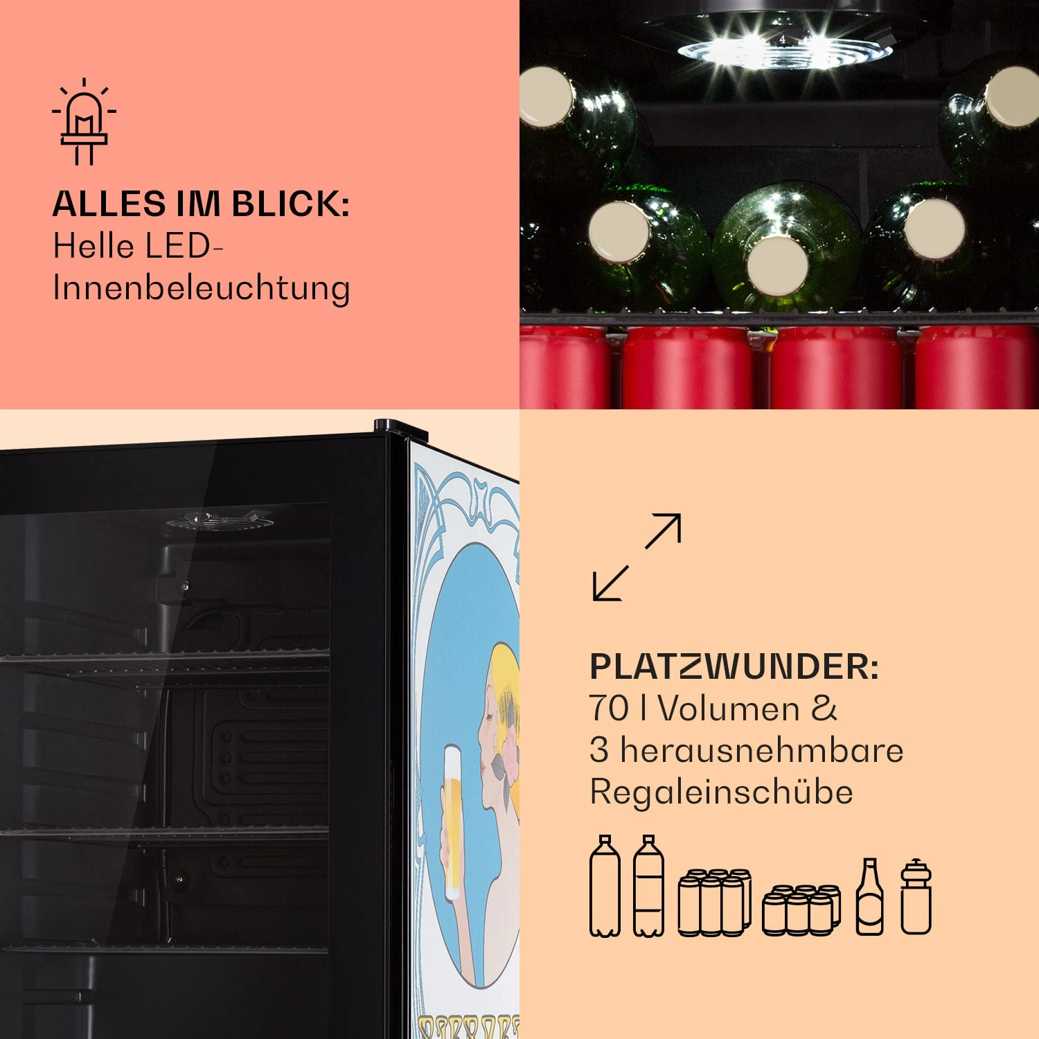 Beersafe 70 Bierzeit Edition Kühlschrank 70 Ltr 3 Böden Glas Edelstahl Beersafe 70 Bierzeit Edition Kühlschrank 70 Ltr 3 Böden Glas Edelstahl -Klarstein Verkaufs 10041176 de 0005 usp