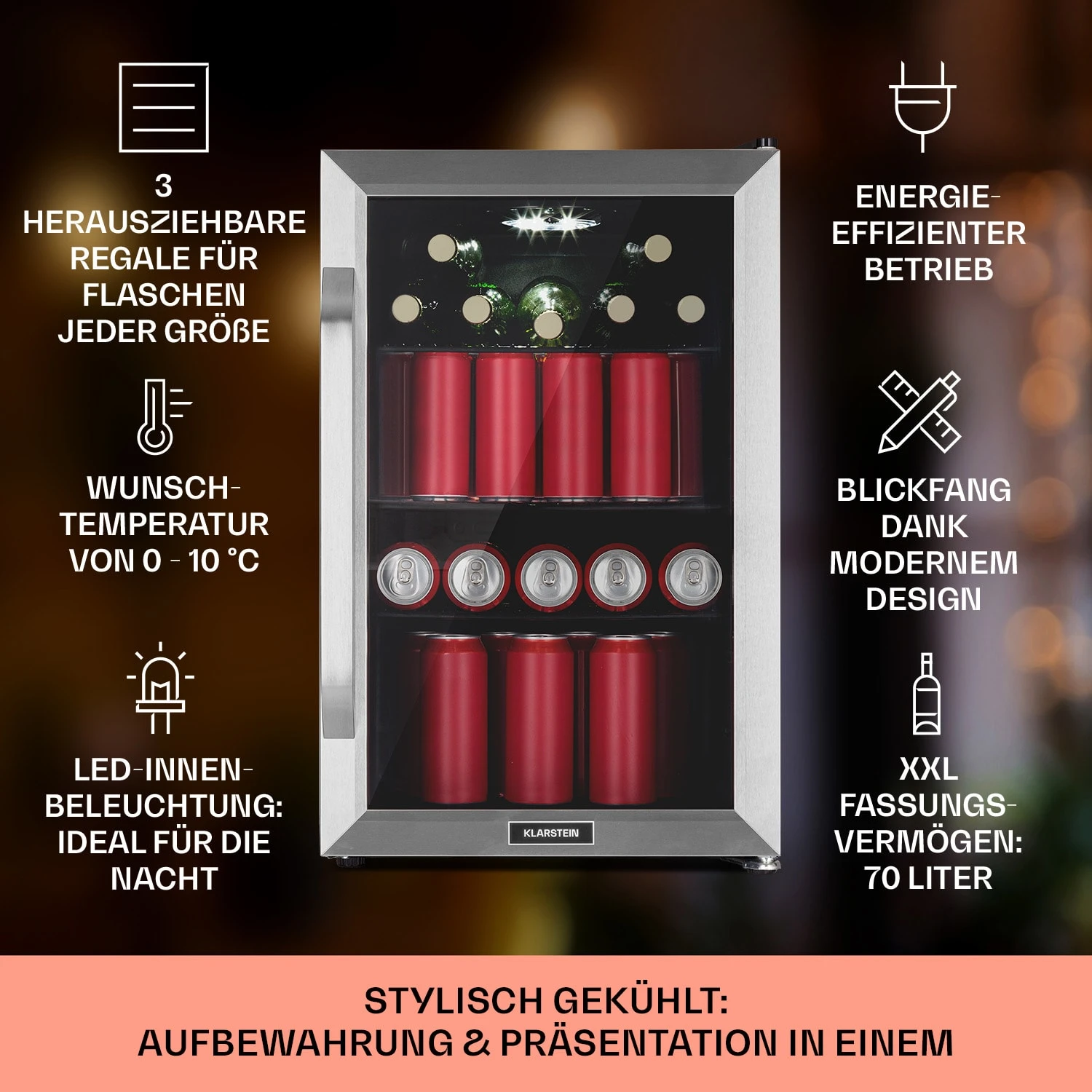 Beersafe 70 Birra Milano Edition Kühlschrank 70 Liter 3 Böden Panoramaglastür Edelstahl Beersafe 70 Birra Milano Edition Kühlschrank 70 Liter 3 Böden Panoramaglastür Edelstahl -Klarstein Verkaufs 10041179 de 0002 usp