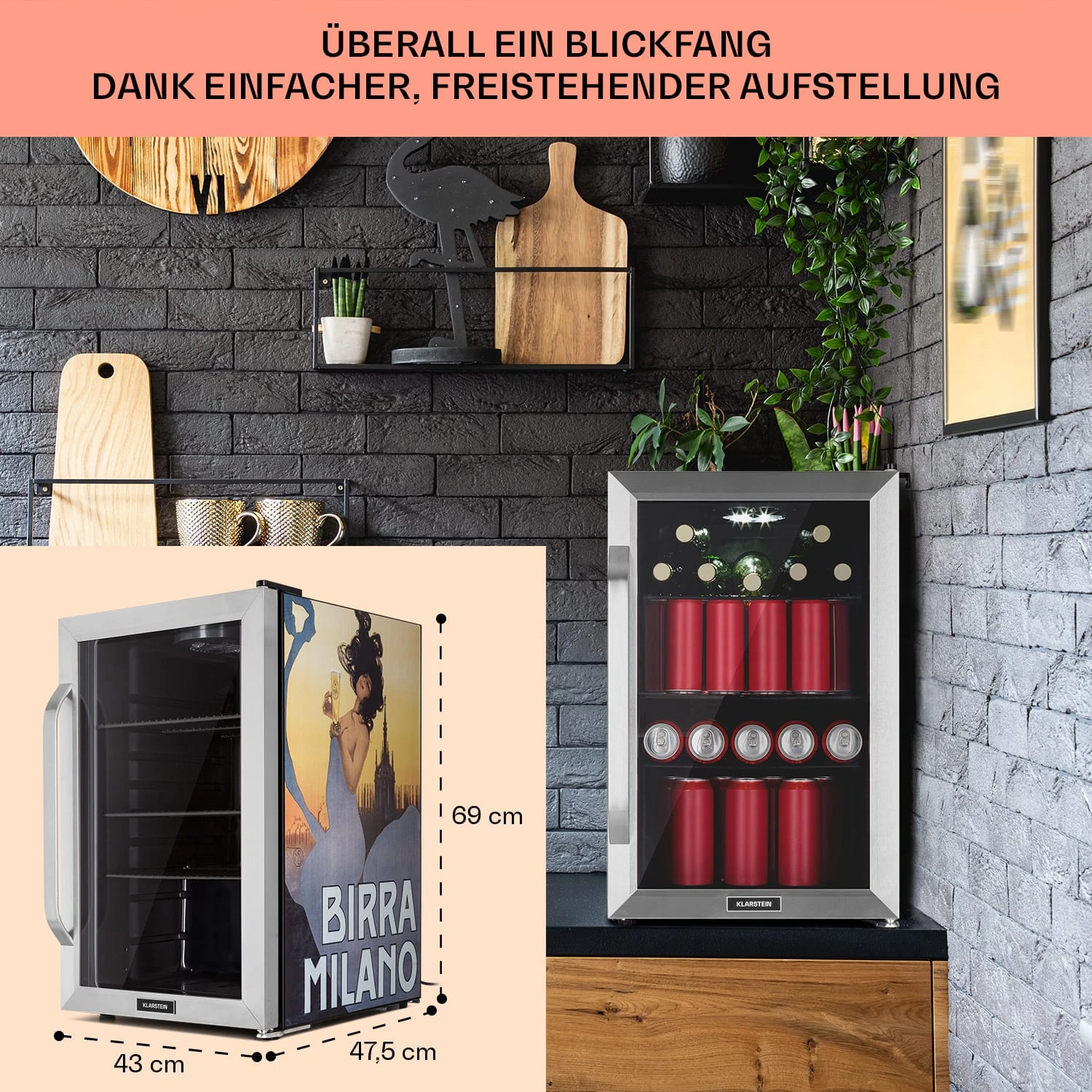 Beersafe 70 Birra Milano Edition Kühlschrank 70 Liter 3 Böden Panoramaglastür Edelstahl Beersafe 70 Birra Milano Edition Kühlschrank 70 Liter 3 Böden Panoramaglastür Edelstahl -Klarstein Verkaufs 10041179 de 0007 usp