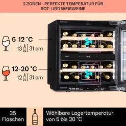 Rhône 25 Duo Weinkühlschrank Kompression 2 Zonen 75 Ltr / 25 Flaschen -Klarstein Verkaufs 10041239 de 0003 usp