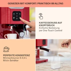 BellaVita Kaffeemaschine 3-in-1 1450 W 20 Bar Milchschäumer -Klarstein Verkaufs 10041240 de 0003 usp
