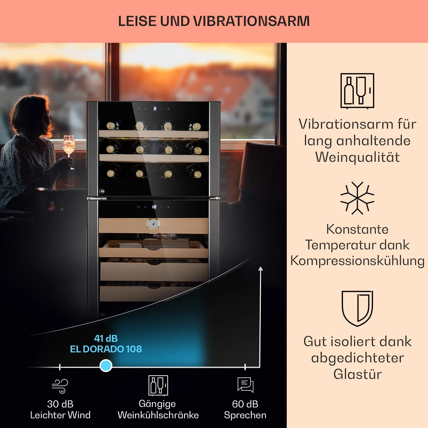 El Dorado 108 Humidor & Weinkühlschrank Touch 108L LED El Dorado 108 Humidor & Weinkühlschrank Touch 108L LED -Klarstein Verkaufs 10041277 de 0003 logo