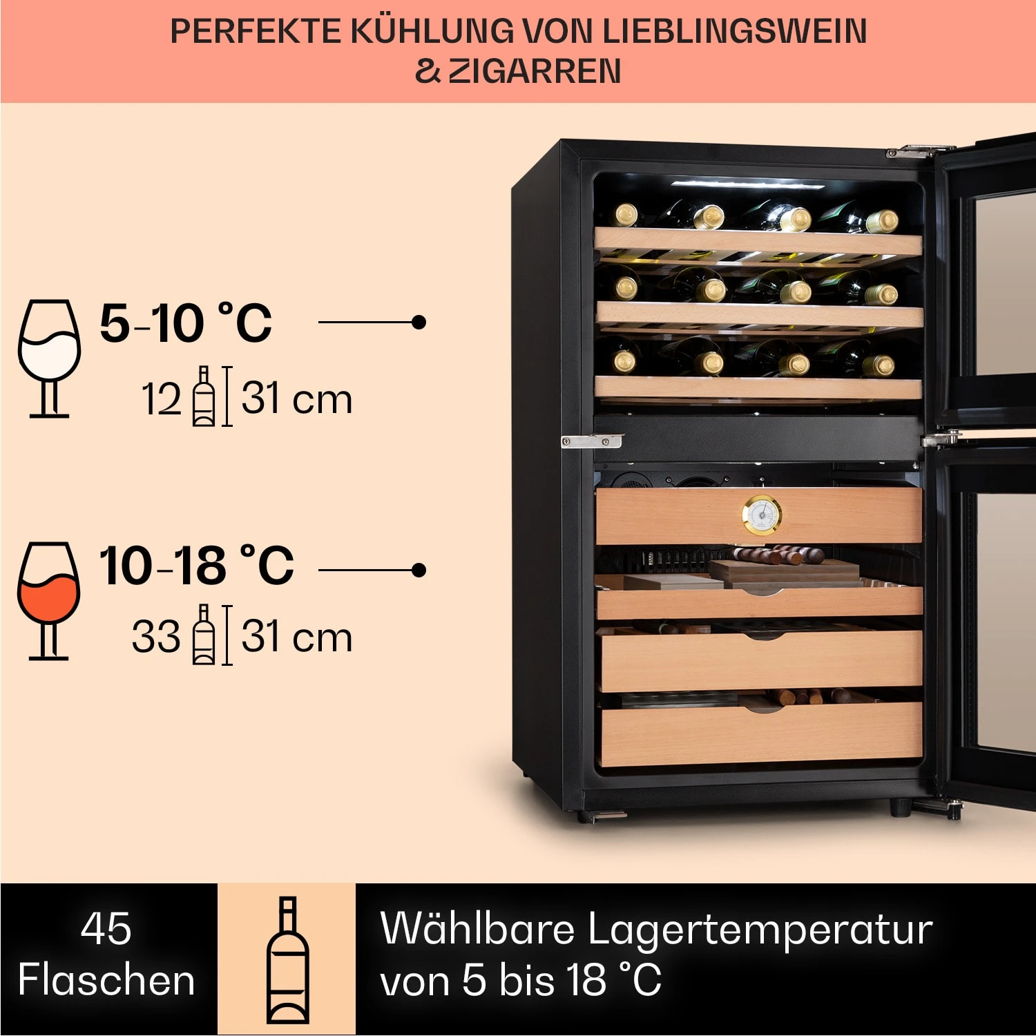 El Dorado 108 Humidor & Weinkühlschrank Touch 108L LED El Dorado 108 Humidor & Weinkühlschrank Touch 108L LED -Klarstein Verkaufs 10041277 de 0004 logo