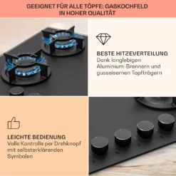 Firetale Gaskochfeld 4-flammig 60 Cm Aluminium-Brenner Inkl. Schlauch Und Druckminderer -Klarstein Verkaufs 10041299 de 0004 usp