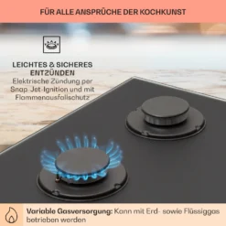 Firetale Gaskochfeld 4-flammig 60 Cm Aluminium-Brenner Inkl. Schlauch Und Druckminderer -Klarstein Verkaufs 10041299 de 0005 usp
