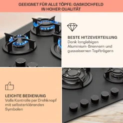 Firetale Gaskochfeld 5-flammig 70 Cm Aluminium-Brenner Inkl. Schlauch Und Druckminderer 3 Firetale Gaskochfeld 5-flammig 70 Cm Aluminium-Brenner Inkl. Schlauch Und Druckminderer -Klarstein Verkaufs 10041300 de 0004 usp