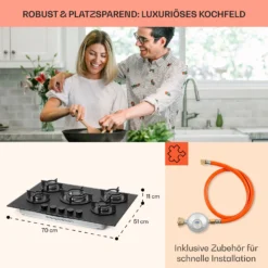 Firetale Gaskochfeld 5-flammig 70 Cm Aluminium-Brenner Inkl. Schlauch Und Druckminderer 5 Firetale Gaskochfeld 5-flammig 70 Cm Aluminium-Brenner Inkl. Schlauch Und Druckminderer -Klarstein Verkaufs 10041300 de 0006 usp